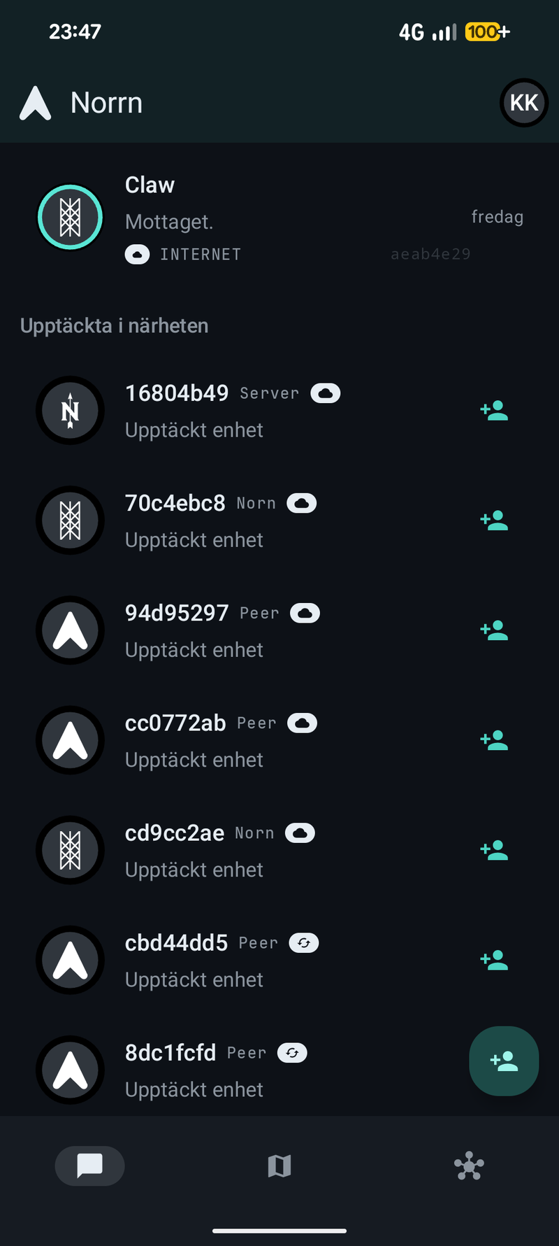 Norrn for Android — discovered mesh devices